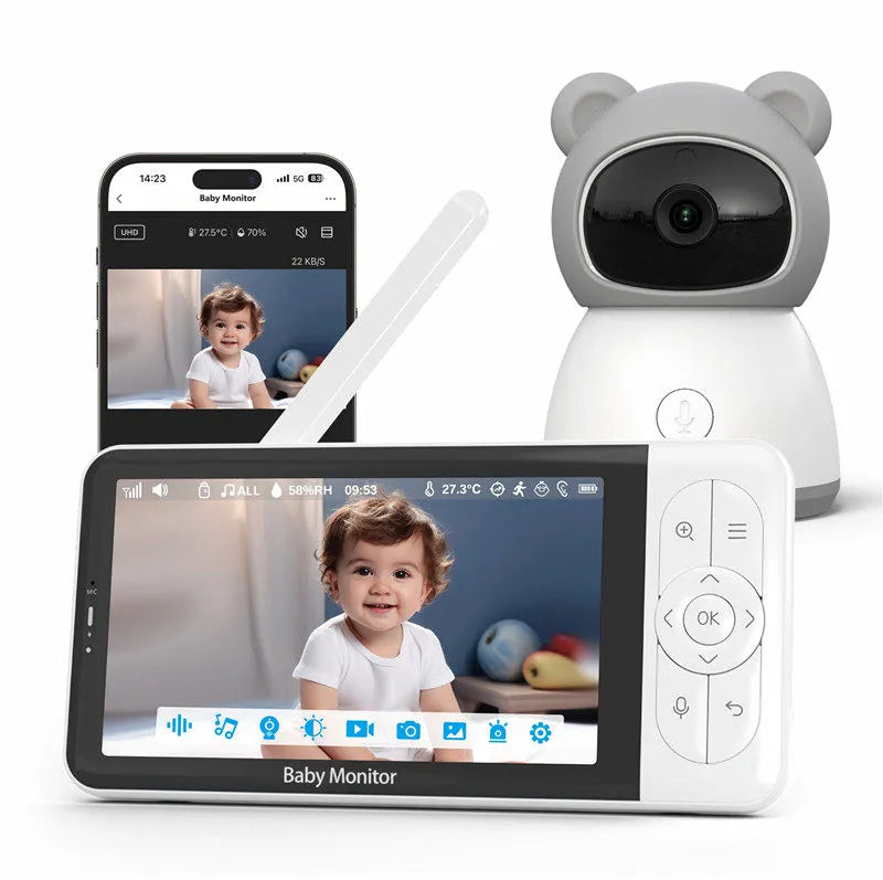Babyphone ourson connecté et son écran parent 5 pouces 1080p
