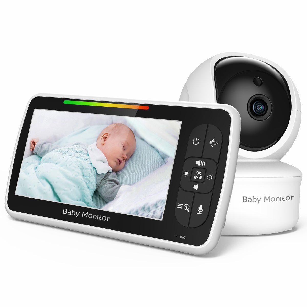 Babyphone sans Wi-Fi avec caméra motorisée et écran parent 5 pouces