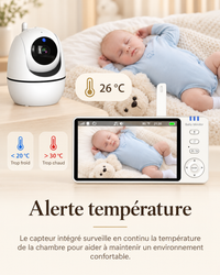Température de la chambre affichée sur l’écran parent avec alerte