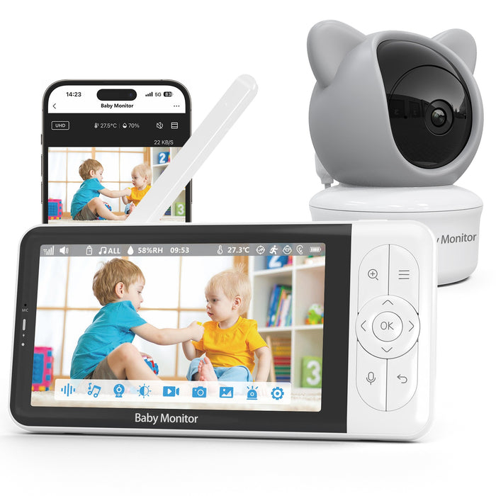 Babyphone Wi-Fi avec écran parent 5 pouces HD et caméra rotative