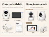 Contenu du colis et dimensions du babyphone sans Wi-Fi 5 pouces